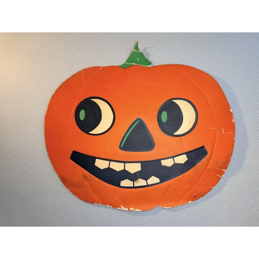 Vintage Halloween HE Luhrs Jack-O-Lantern Pressed Cardboard Die-Cut Decoratio